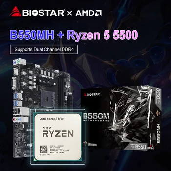 BIOSTAR Новая Игровая Материнская плата AMD B550MH AMD B550M + процессор AMD Ryzen 5 5500 R5 5500 CPU Процессор M.2 Nvme Sata3 AM4 socket placa mae