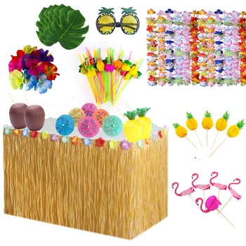 Гавайская тропическая юбка для стола, зонт с ананасом, соломенный зонтик для лета, пляж Луау, Свадьба, День рождения, товары для вечеринки, домашний декор