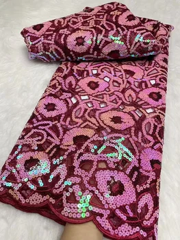 Кружевные ткани из двойной органзы с блестками и бисером 2023 г. Высококачественная кружевная ткань с последовательной вышивкой во французском нигерийском стиле для свадебного шитья
